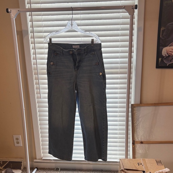 LOFT High Rise Button-Fly Blue Jeans - Picture 3 of 5